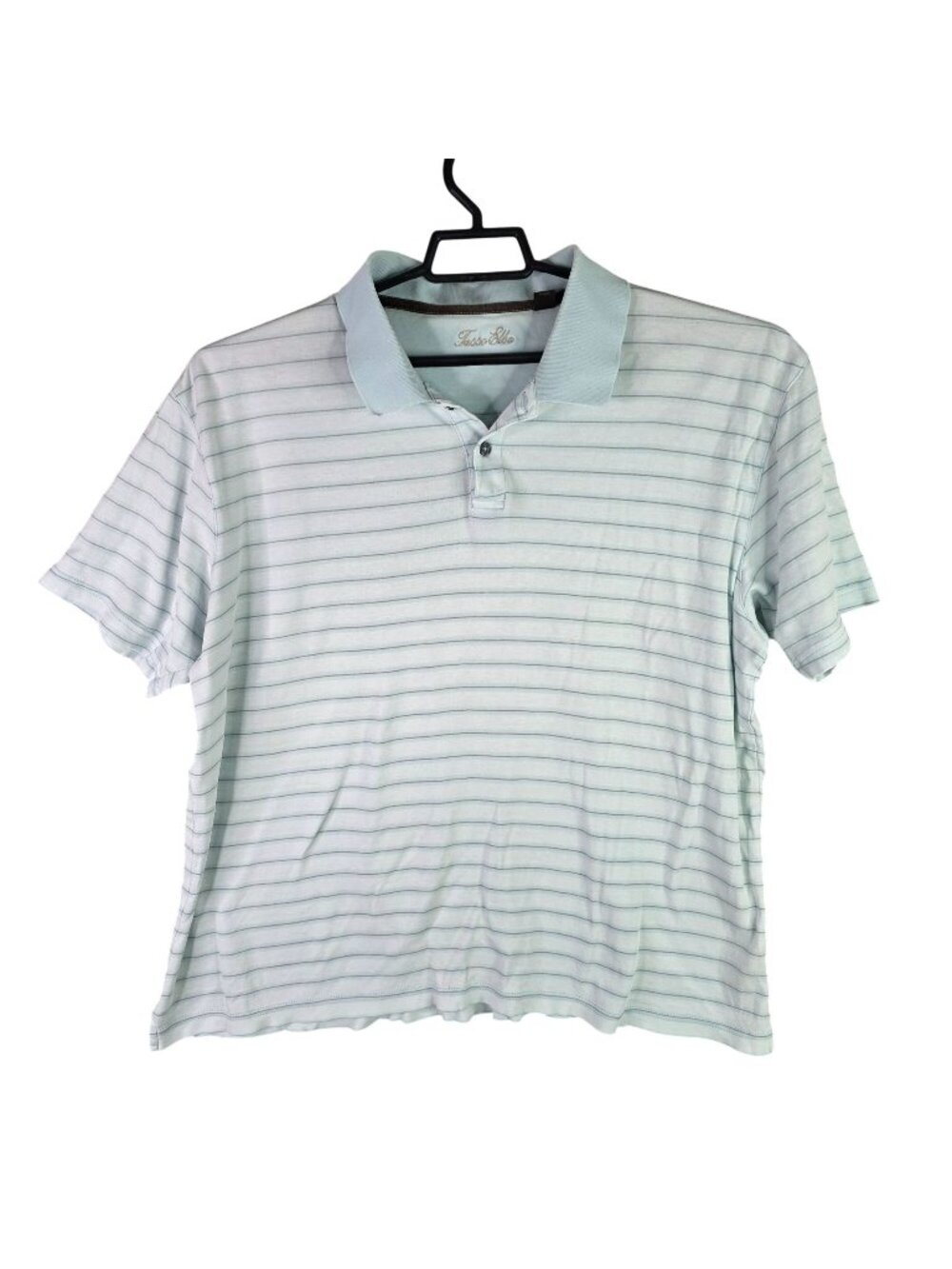 Mens Tasso Elba Blue Striped Polo Shirt Pima Cotton Short Sleeve Size XL